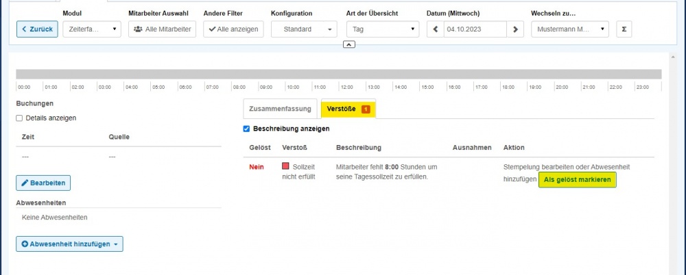 Den Verstoß als gelöst markieren